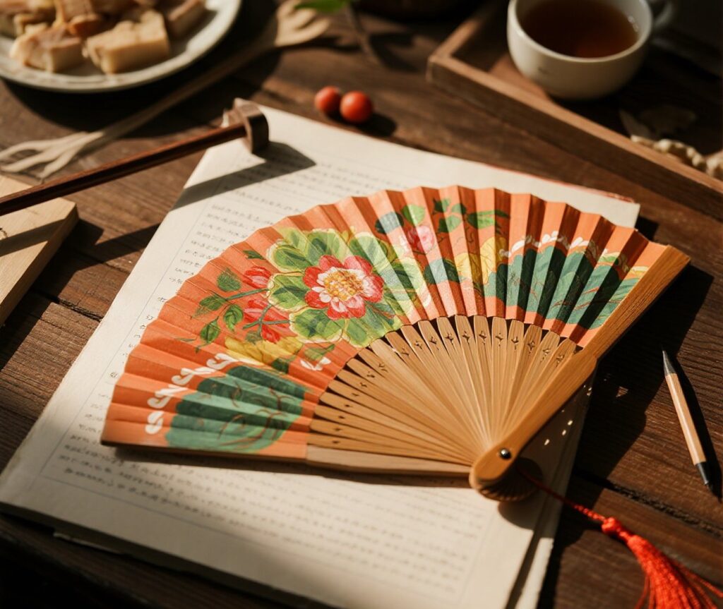 painted wood hand fans